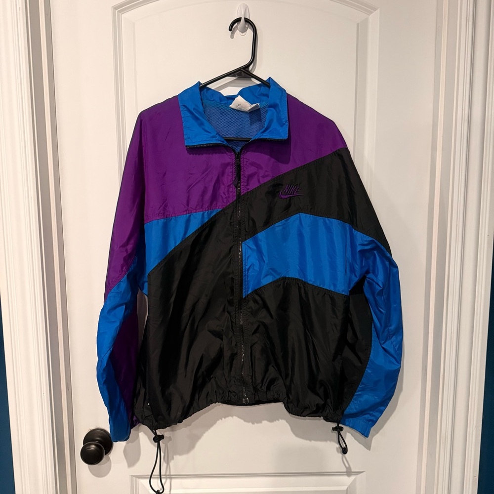 Vintage 90s Nike Silver Tag Windbreaker Jacket Color Block Men L Purple Full Zip